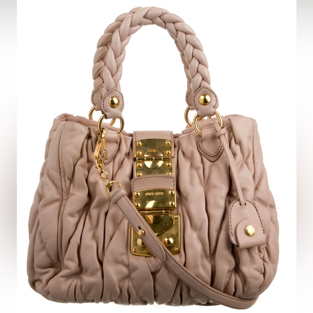 Elegant Tan Handbag with Gold Accents